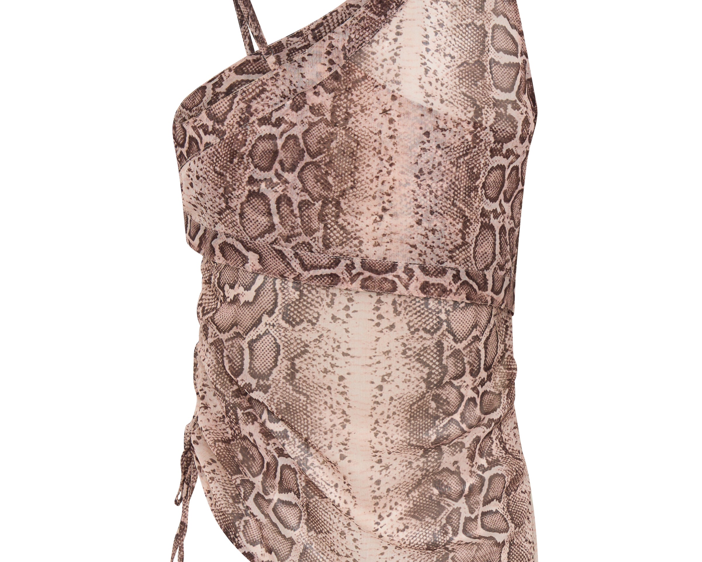 Spritz Sheer Chiffon One Shoulder Top - Cognac Snake