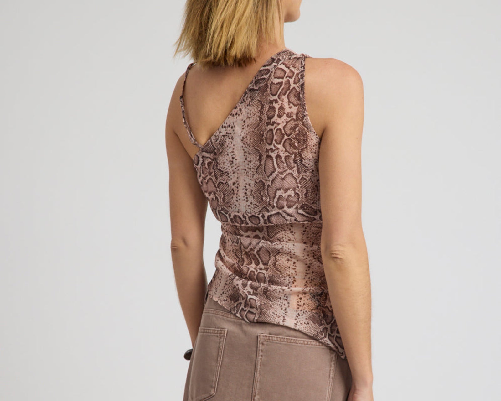Spritz Sheer Chiffon One Shoulder Top - Cognac Snake