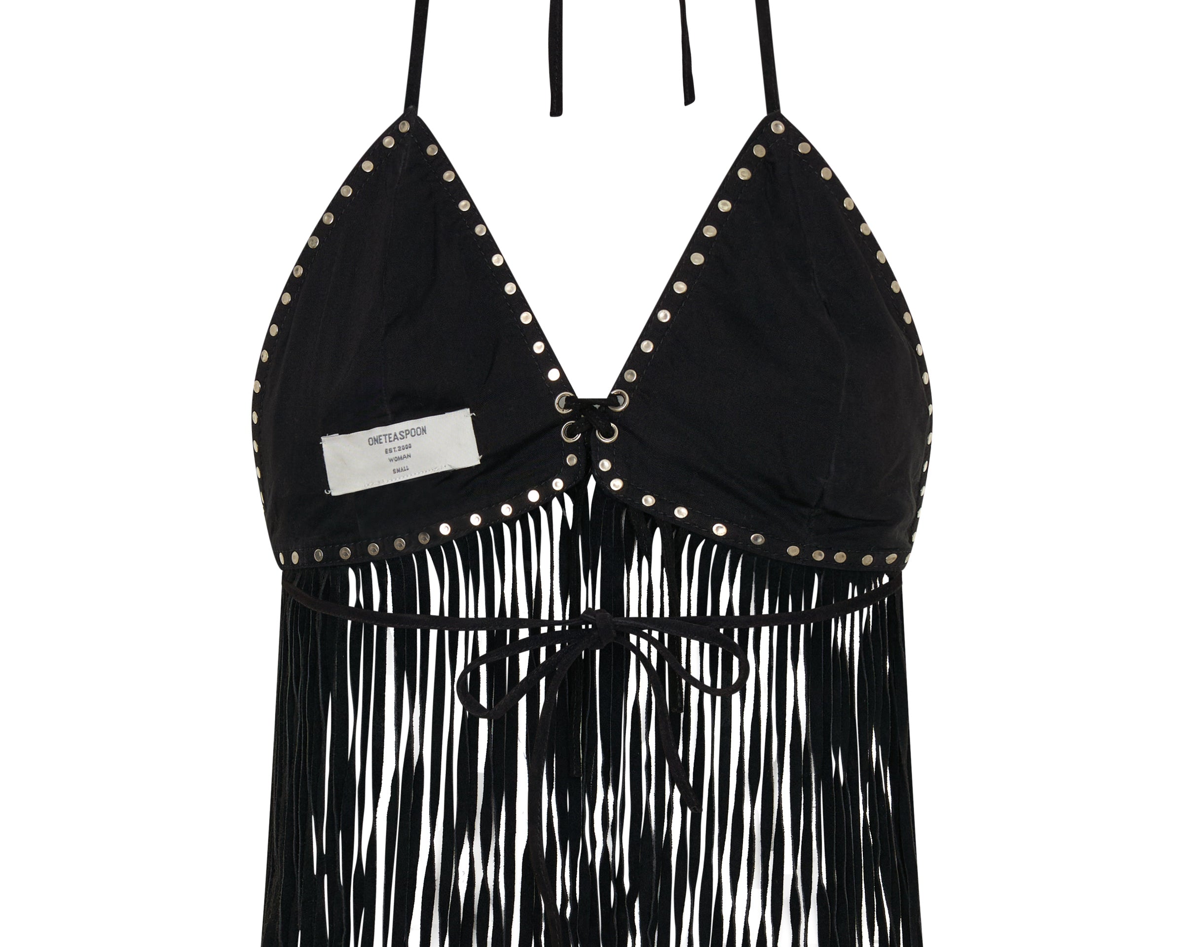 Rebel Rider Fringed Studded Suede Cami Top - Black