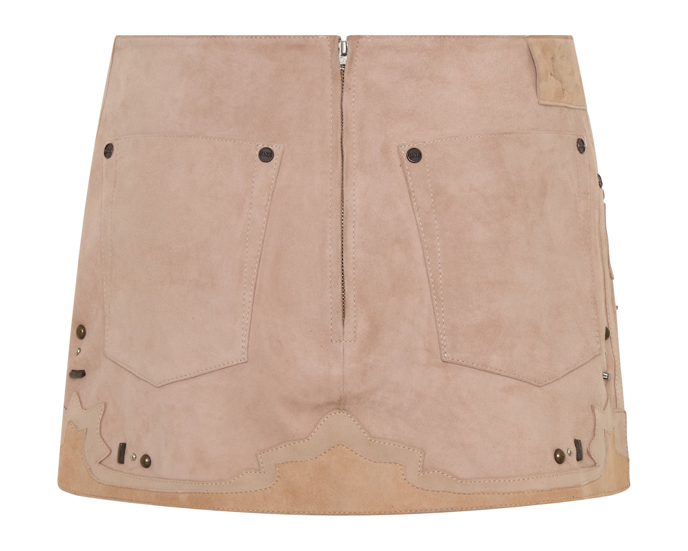 Rodeo Renegade Studded Applique Low Waist Mini Suede Skirt - Dusty Pink