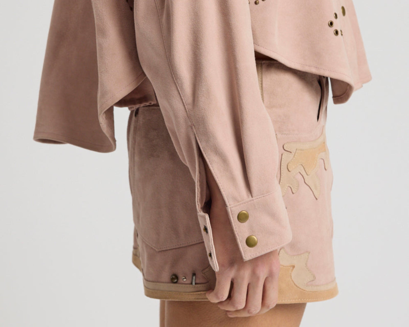 Rodeo Renegade Studded Applique Low Waist Mini Suede Skirt - Dusty Pink