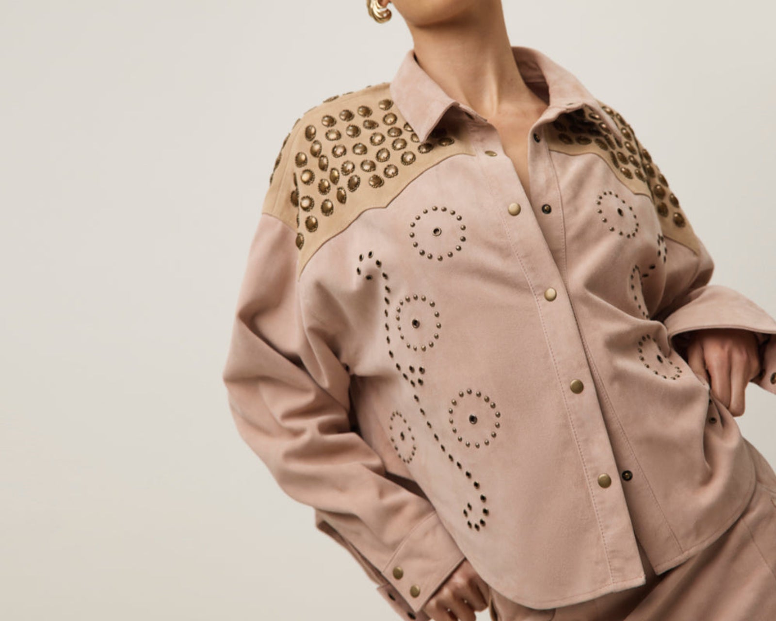 Rodeo Renegade Studded Embroidered Crop Suede Jack - Dusty Pink