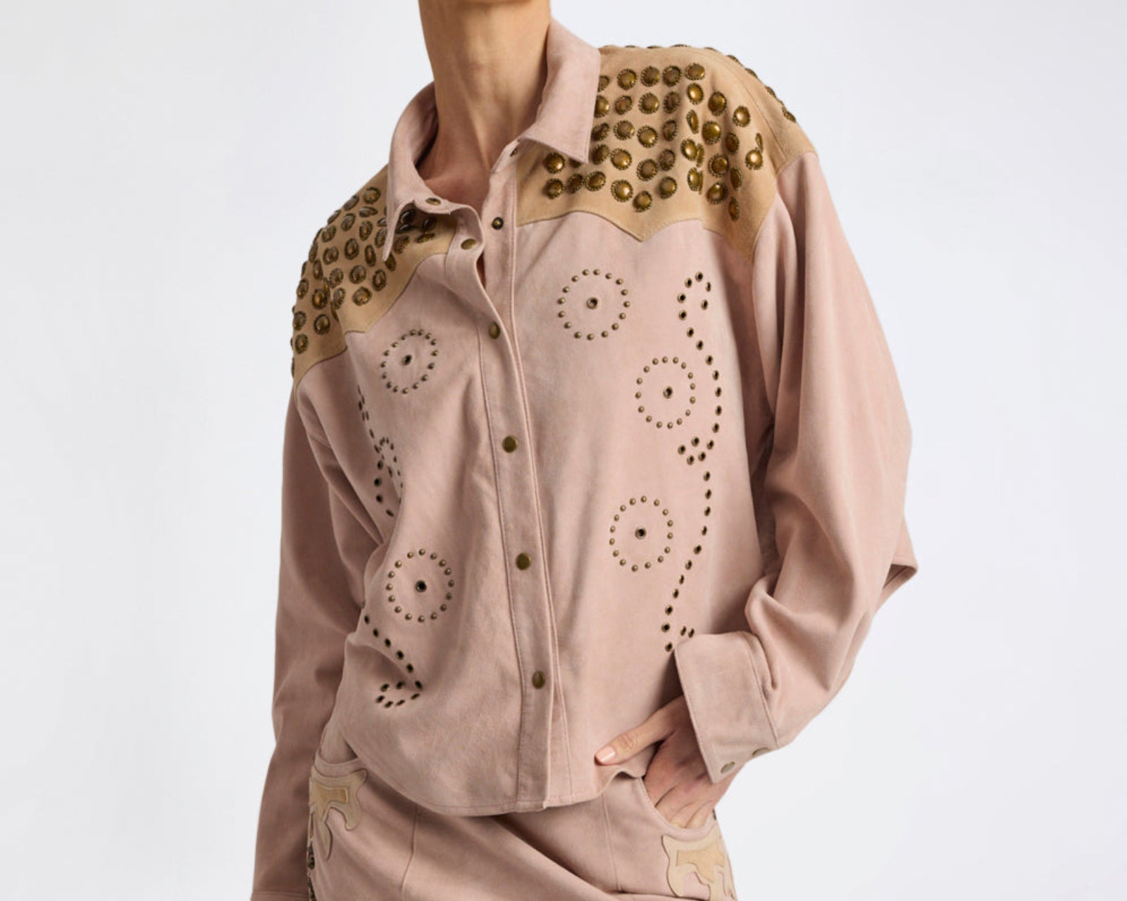 Rodeo Renegade Studded Embroidered Crop Suede Jack - Dusty Pink