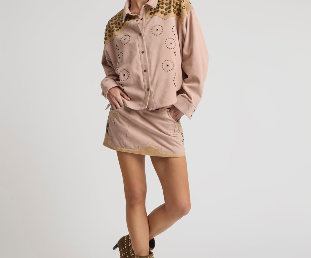 Rodeo Renegade Studded Embroidered Crop Suede Jack - Dusty Pink