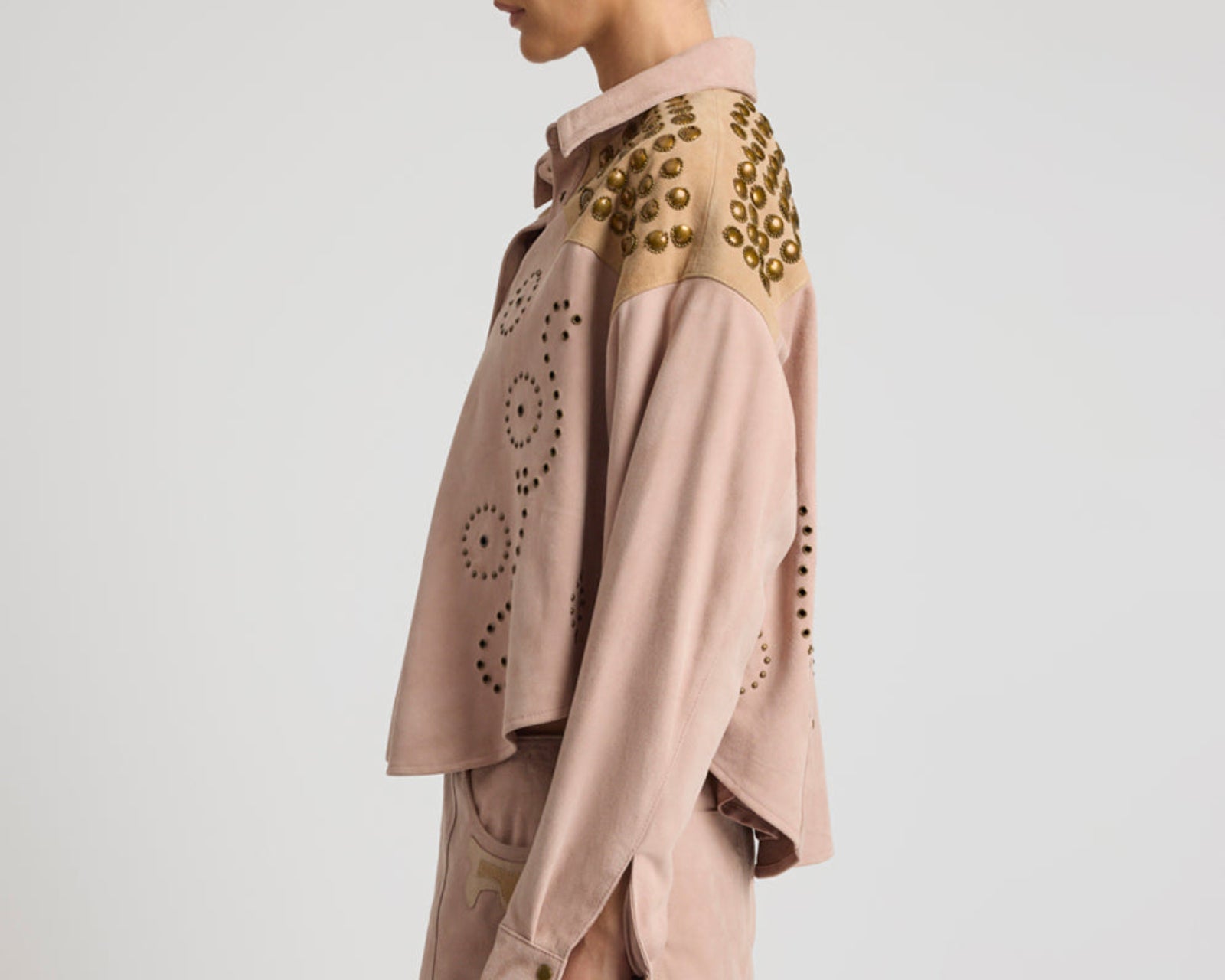 Rodeo Renegade Studded Embroidered Crop Suede Jack - Dusty Pink