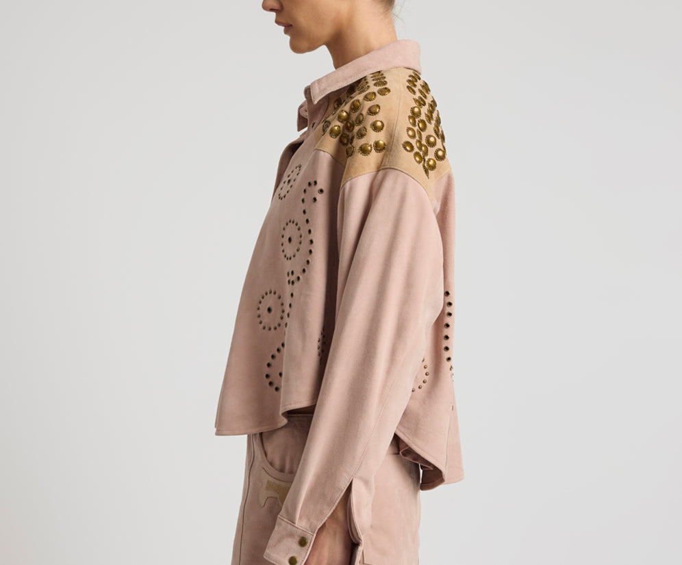 Rodeo Renegade Studded Embroidered Crop Suede Jack - Dusty Pink