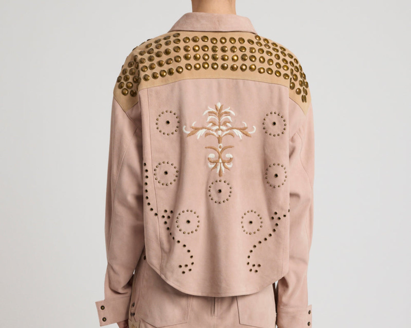 Rodeo Renegade Studded Embroidered Crop Suede Jack - Dusty Pink