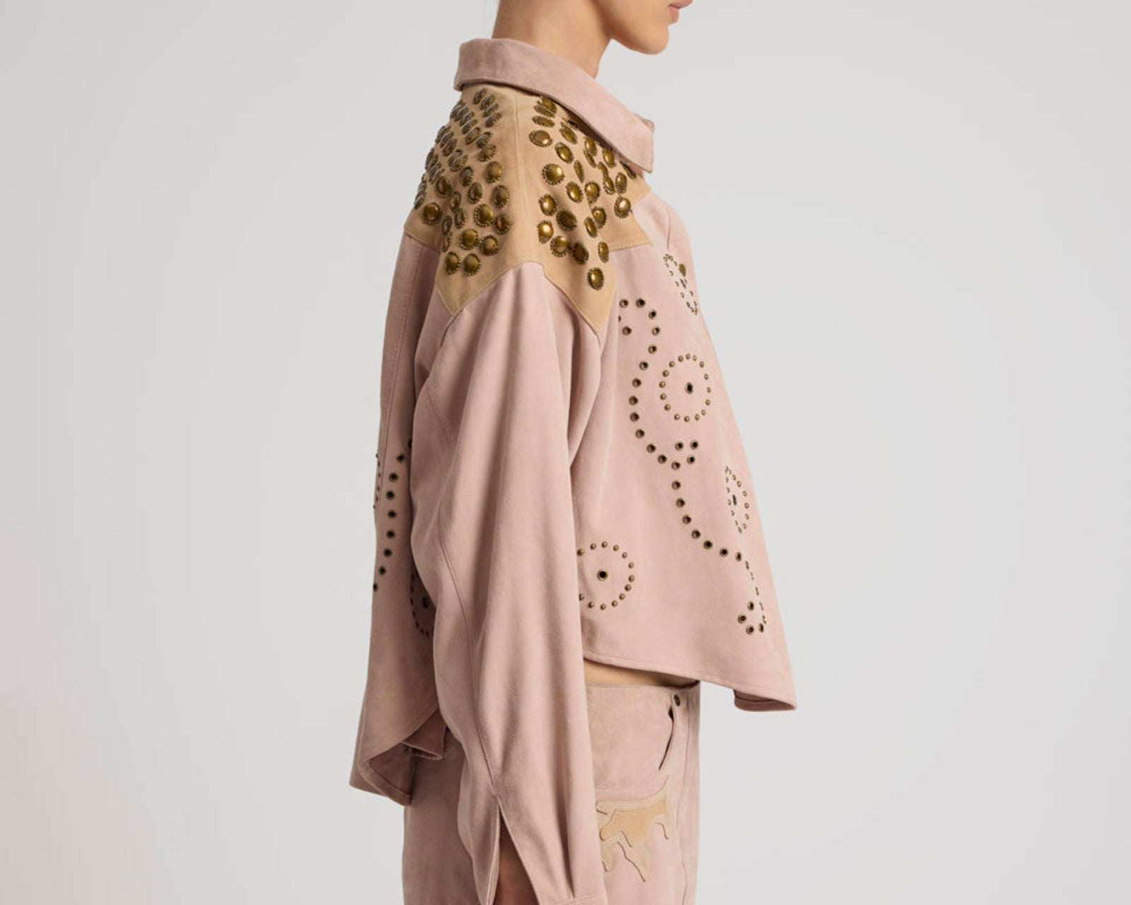 Rodeo Renegade Studded Embroidered Crop Suede Jack - Dusty Pink