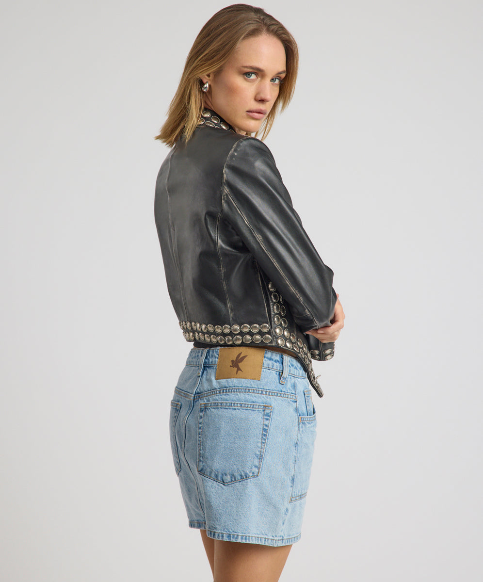 City Nights Studded Cropped Leather Blazer - Black | One Teaspoon USA