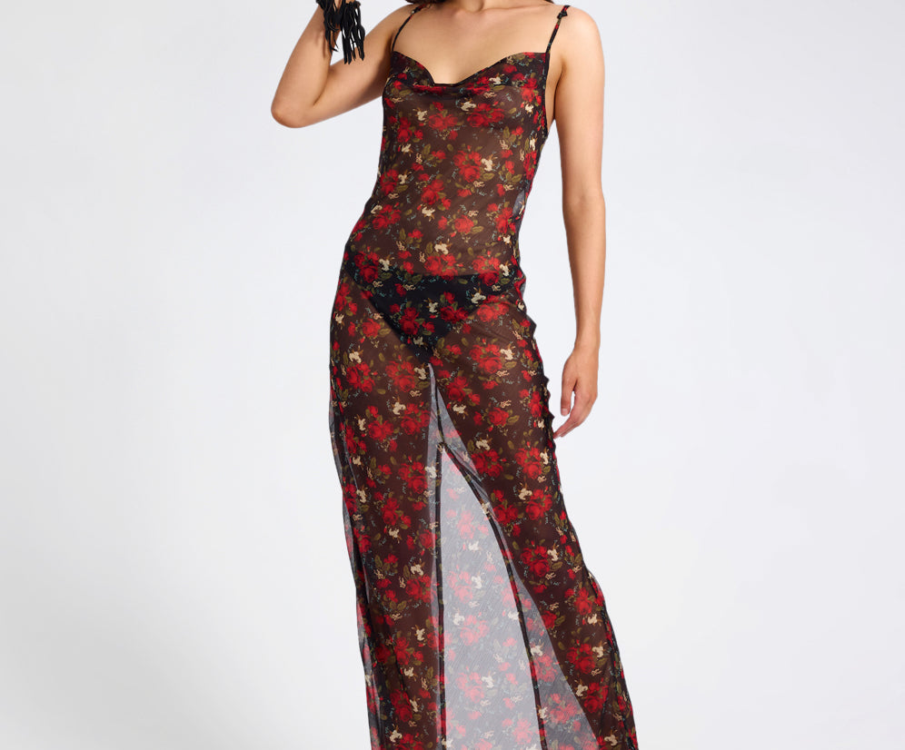 Flower Jagger Slip Dress - Red