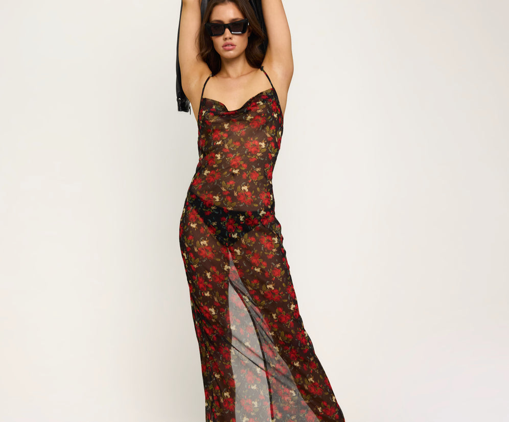 Flower Jagger Slip Dress - Red