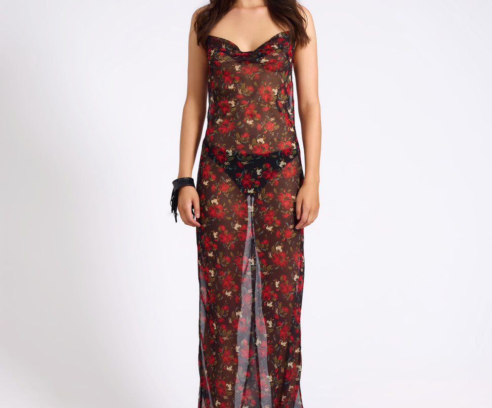 Flower Jagger Slip Dress - Red