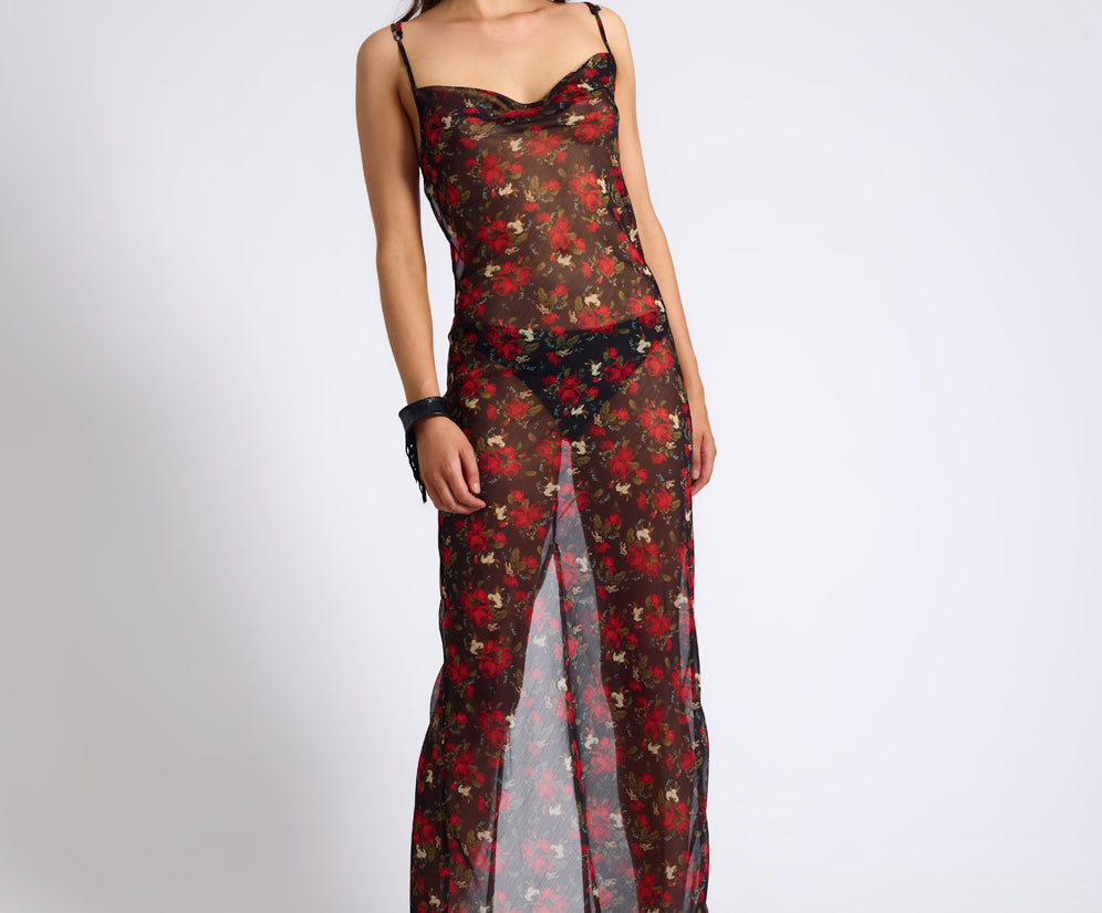 Flower Jagger Slip Dress - Red