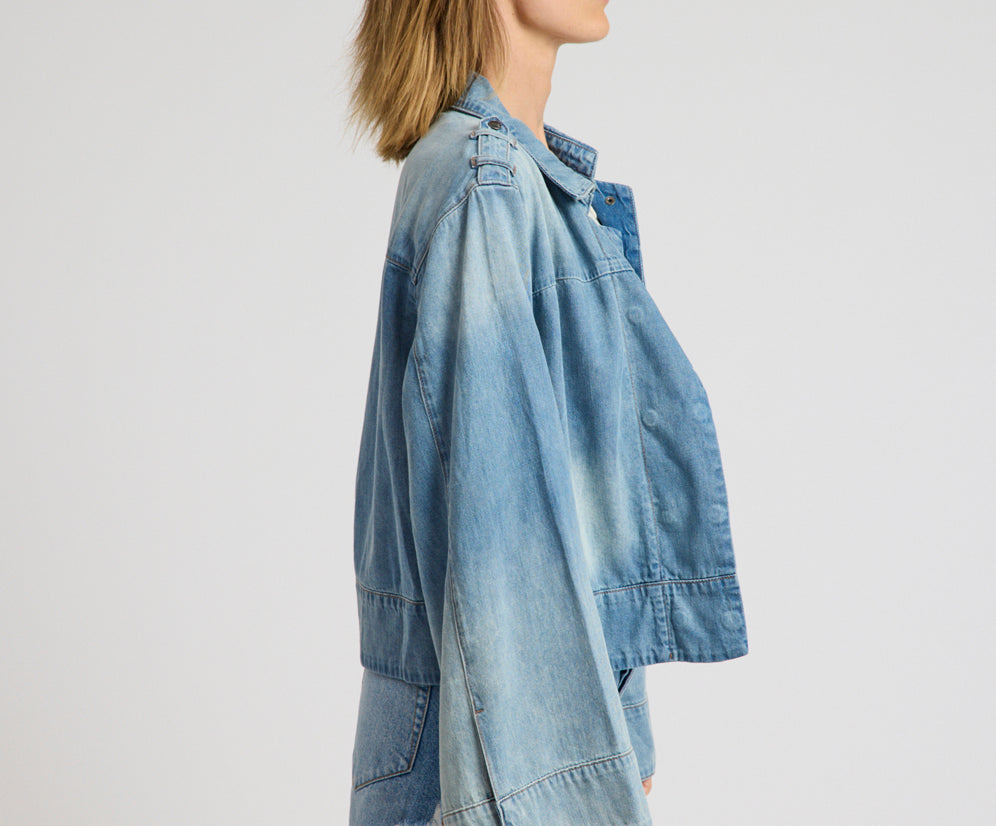Victory Belle Denim Linen Jacket - Blue Latte