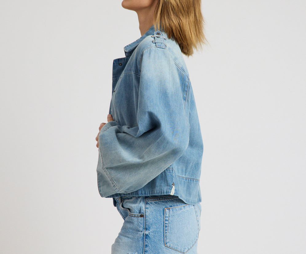 Victory Belle Denim Linen Jacket - Blue Latte