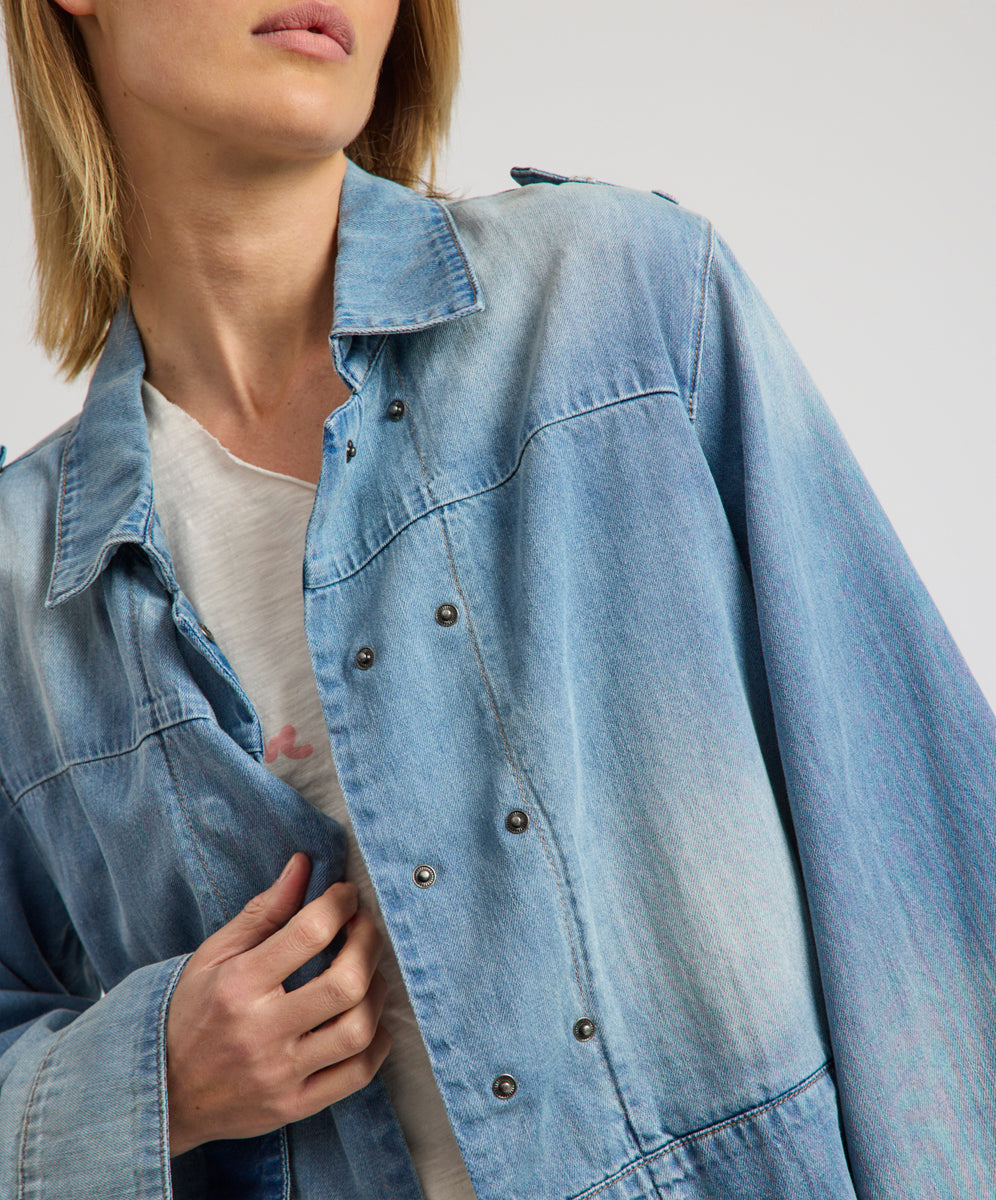 Victory Belle Denim Linen Jacket - Blue Latte