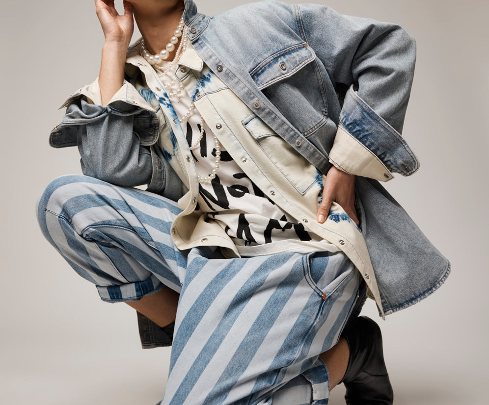 Outcasts Low Waist Drop Crotch Harem Denim Jeans - Beach Club Stripe