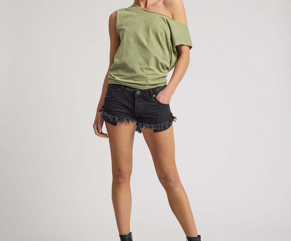 Dukes Low Waist Mini Denim Shorts - Double Black