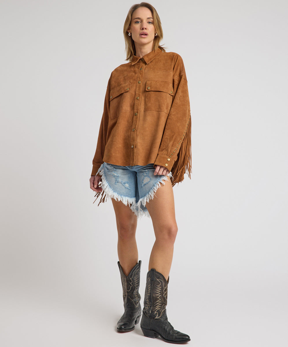 OneTeaSpoon SUEDE DARIAレザージャケット Daria Fringed Suede Jacket - Chestnut | One Teaspoon USA