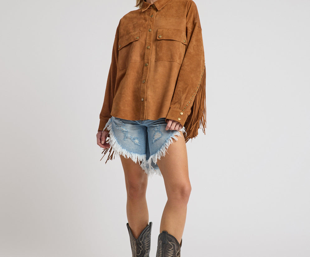Daria Fringed Suede Jacket - Chestnut