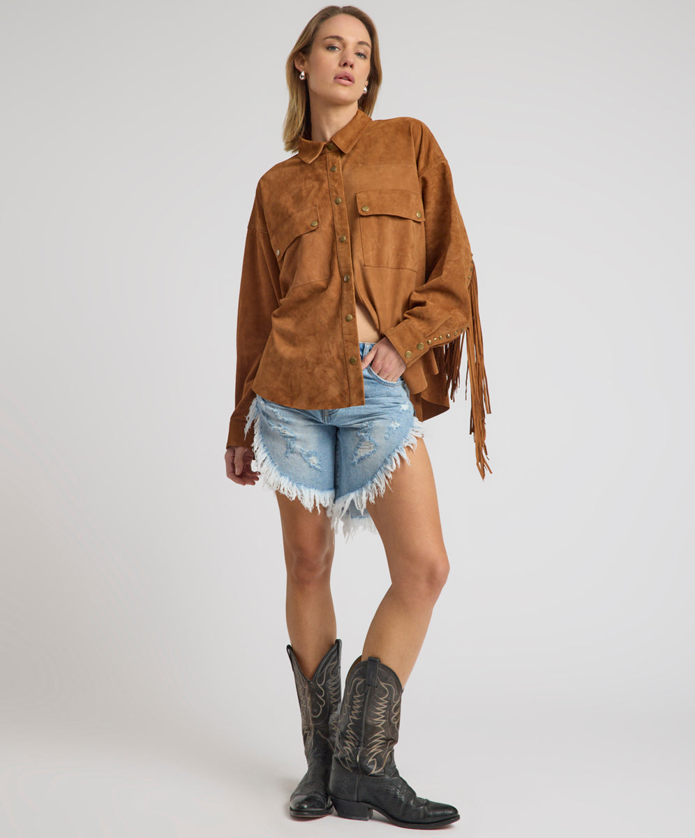 Daria Fringed Suede Jacket - Chestnut | One Teaspoon USA