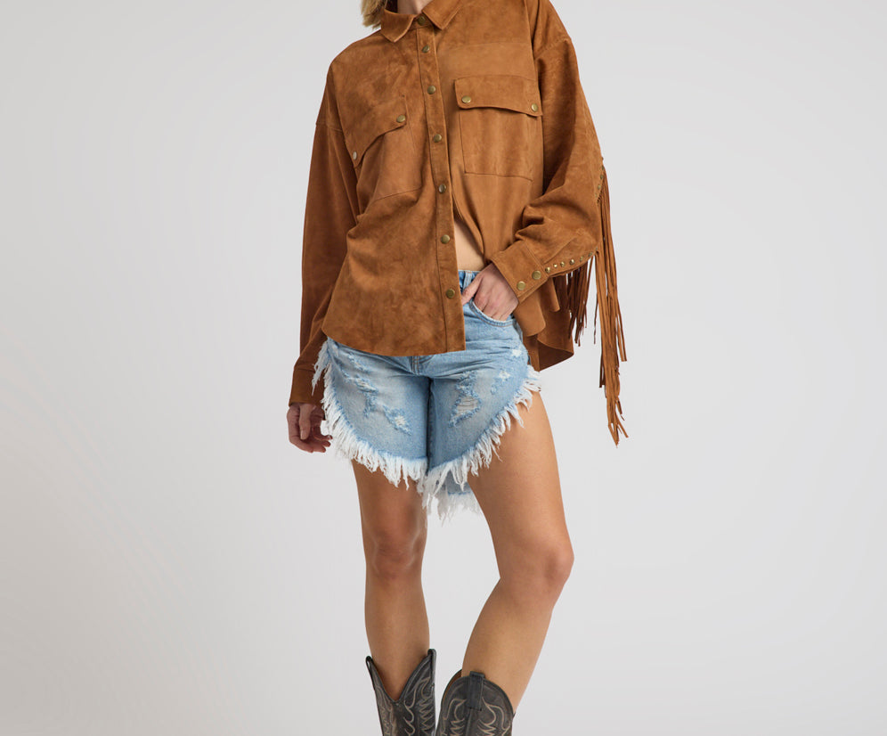 Daria Fringed Suede Jacket - Chestnut