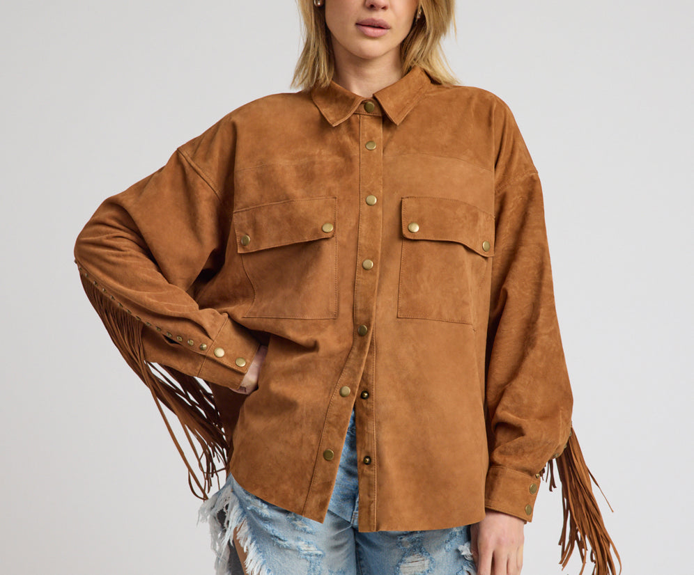 Daria Fringed Suede Jacket - Chestnut