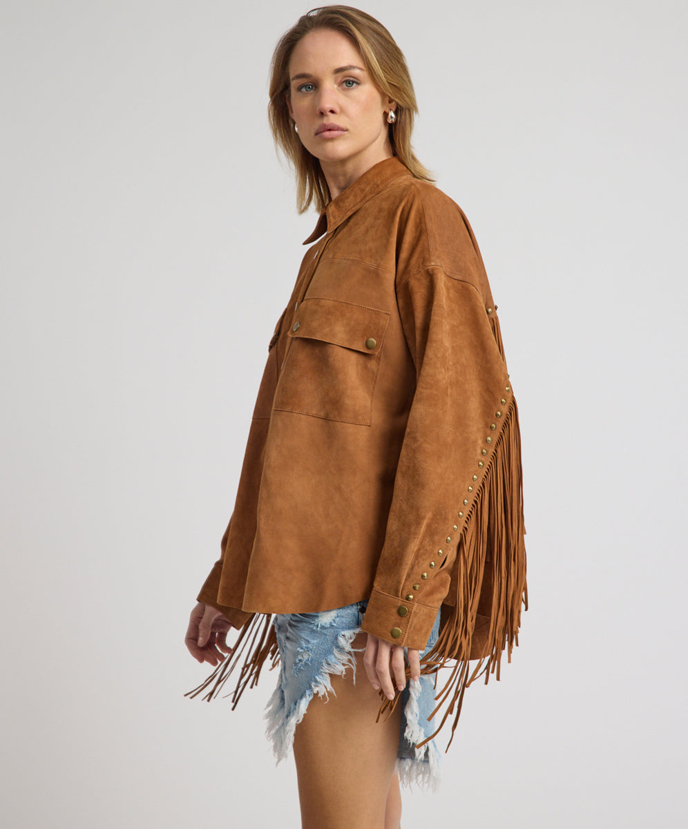 Daria Fringed Suede Jacket - Chestnut | One Teaspoon USA