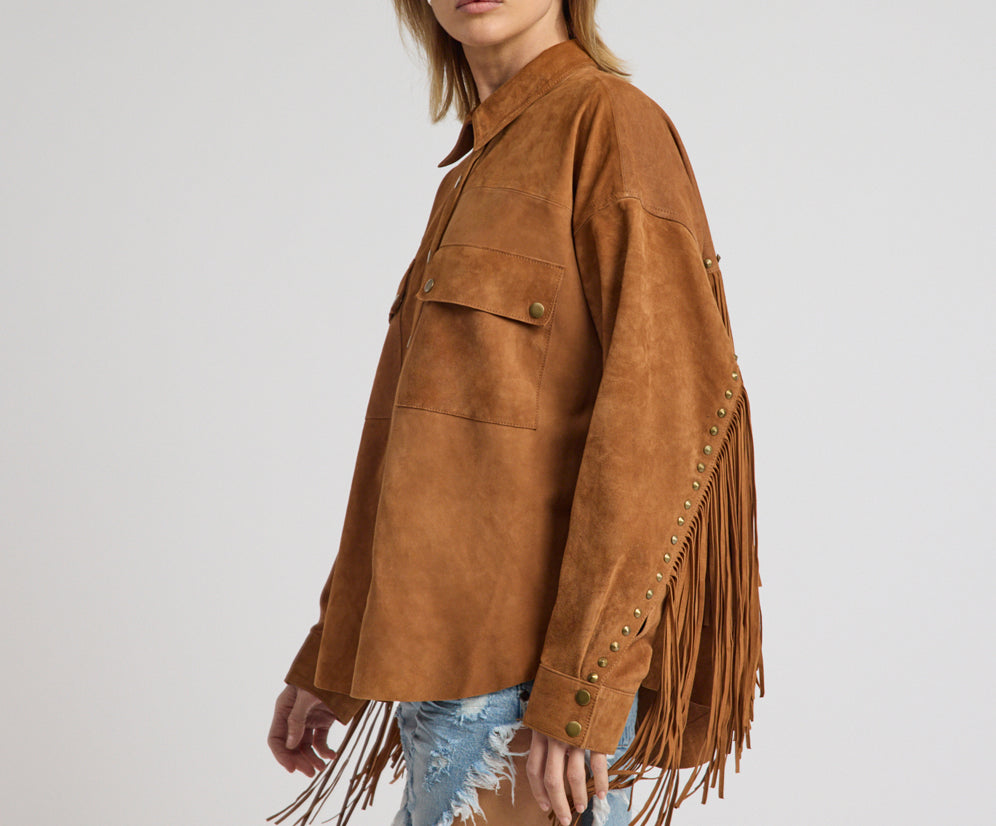 Daria Fringed Suede Jacket - Chestnut