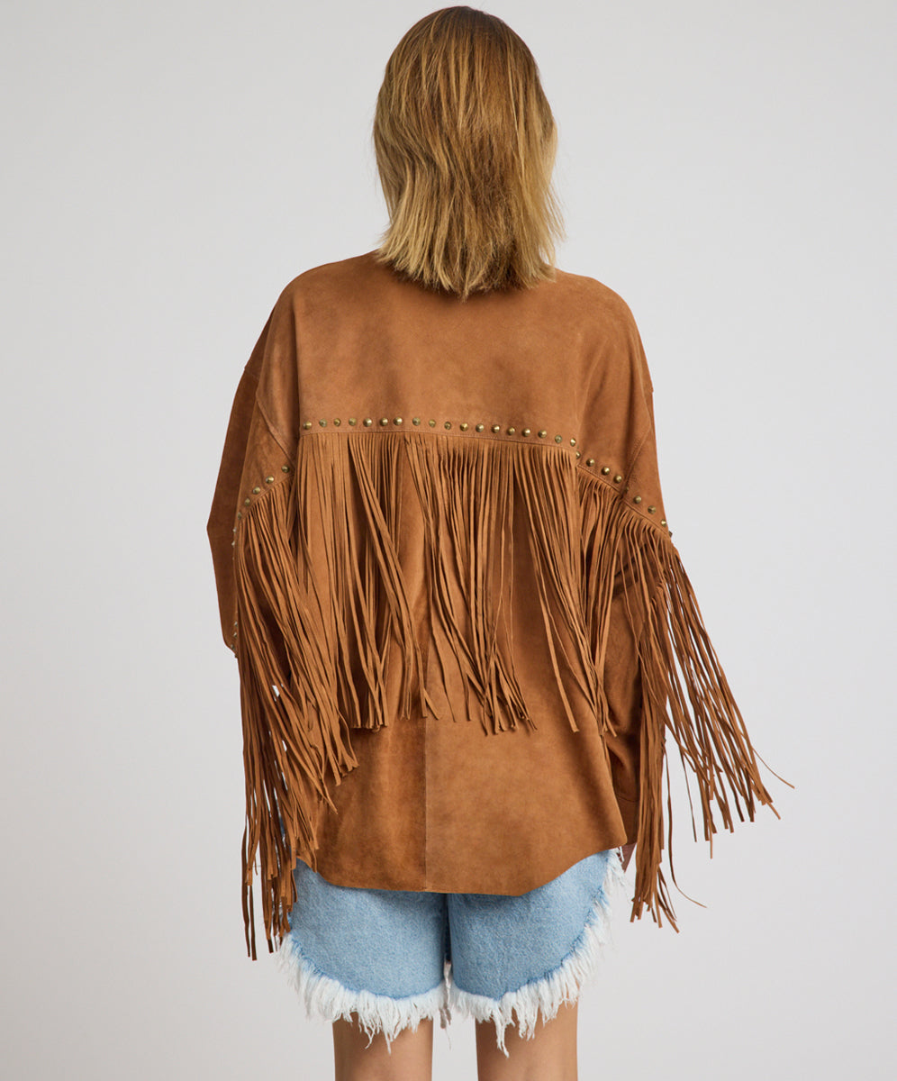 Daria Fringed Suede Jacket - Chestnut | One Teaspoon USA