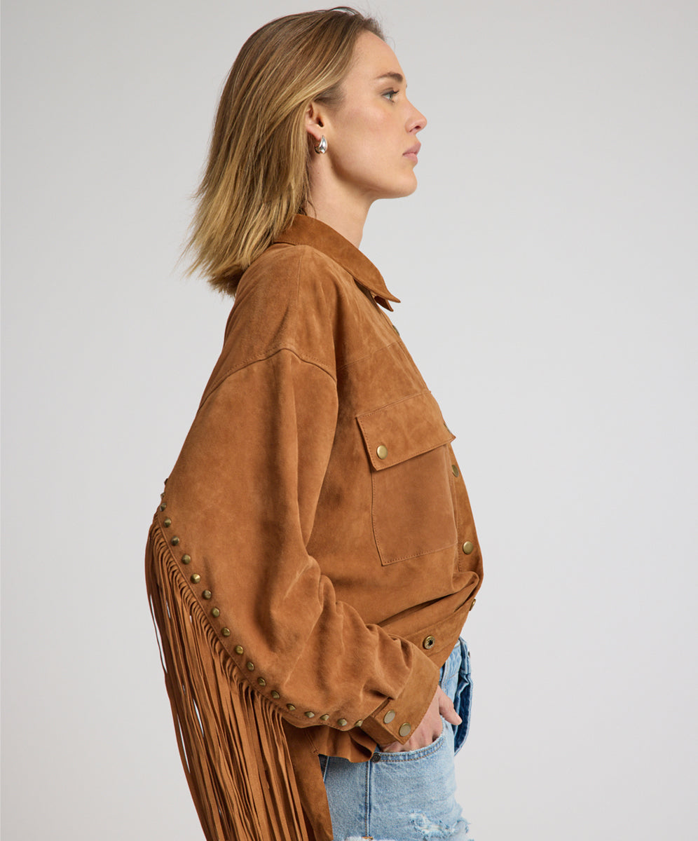 Daria Fringed Suede Jacket - Chestnut | One Teaspoon USA