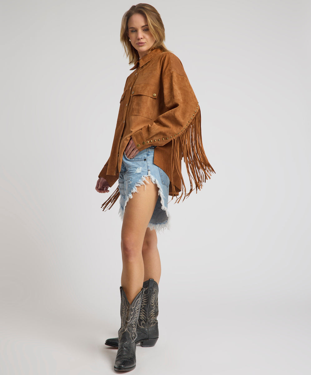 OneTeaSpoon SUEDE DARIAレザージャケット Daria Fringed Suede Jacket - Chestnut | One Teaspoon USA
