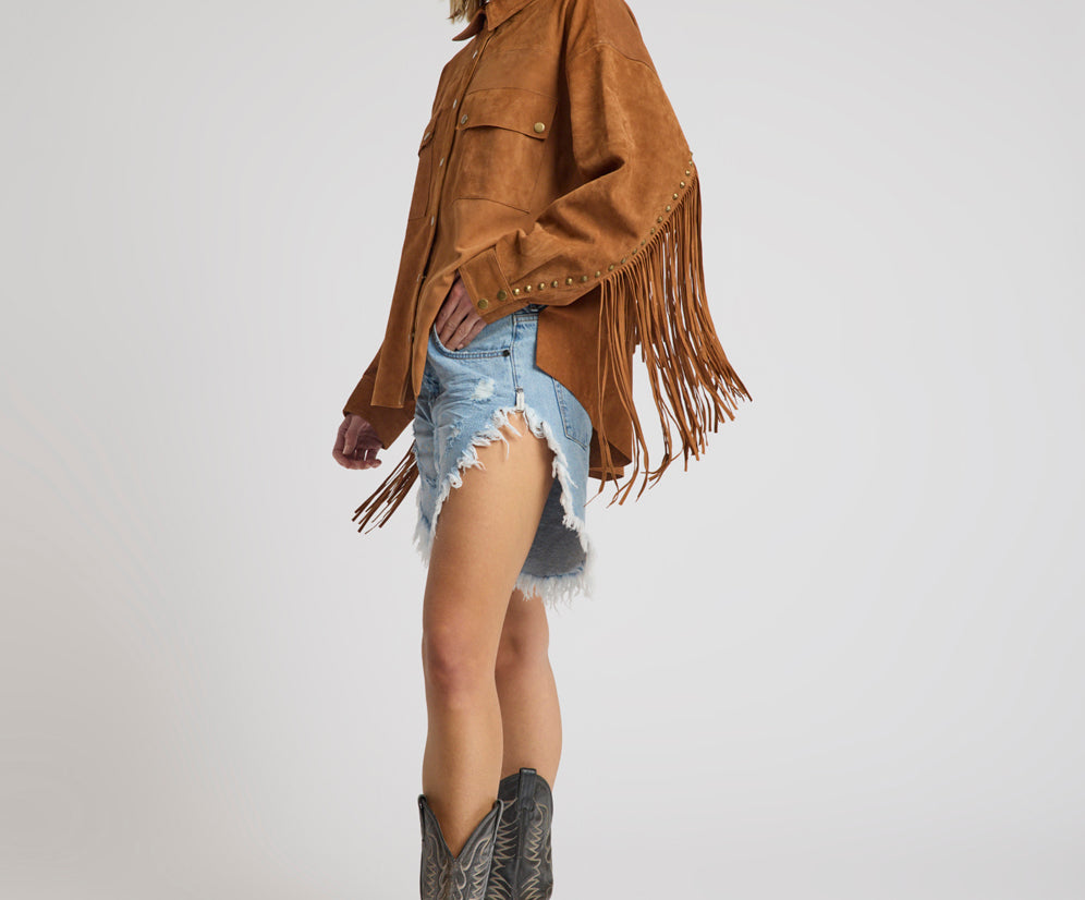 Daria Fringed Suede Jacket - Chestnut
