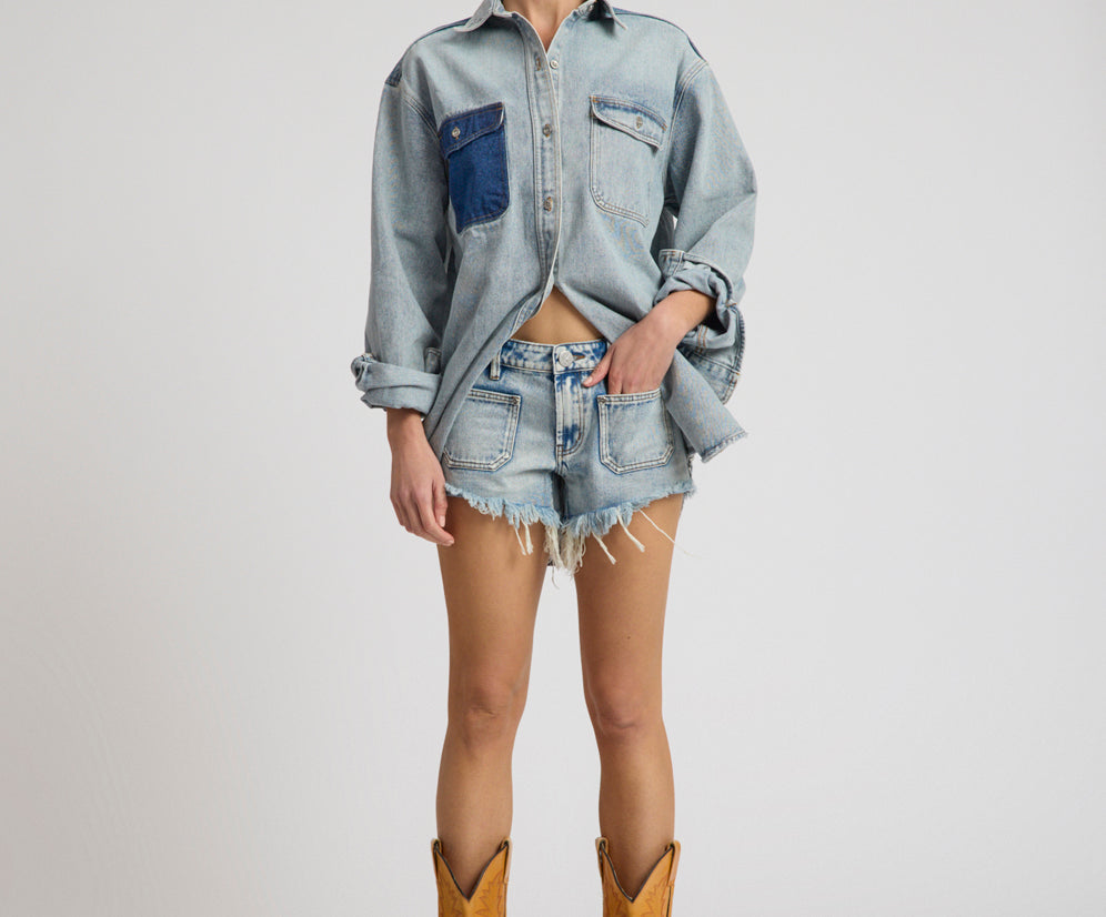 Retro Dukes Low Waist Mini Denim Shorts - Hendrixe Blue