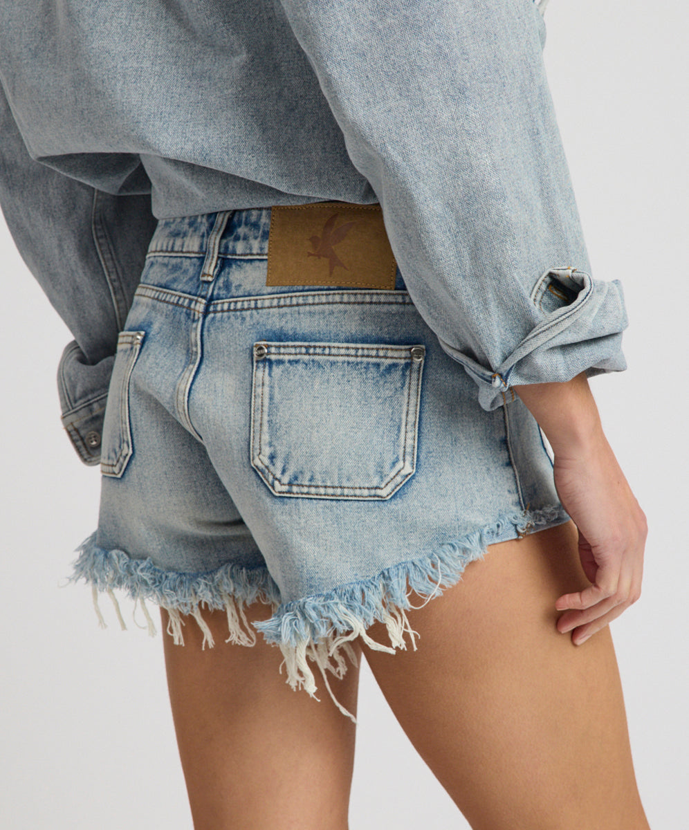 Retro Dukes Low Waist Mini Denim Shorts - Hendrixe Blue | One
