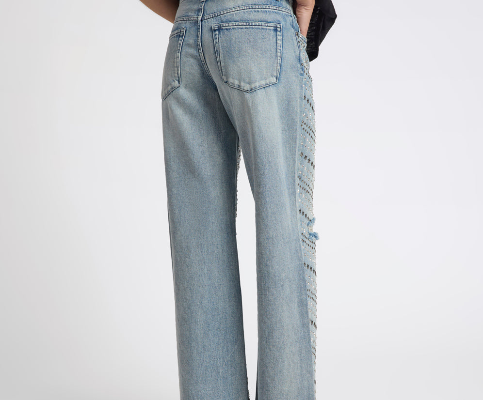 25th Anniversary Limited Edition Jackson Mid Waist Wide Leg Studded Denim Jeans - Salty Dog