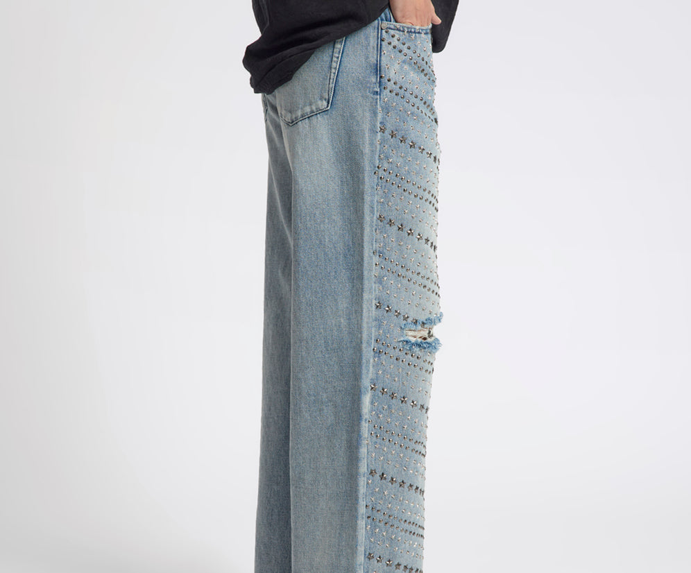 25th Anniversary Limited Edition Jackson Mid Waist Wide Leg Studded Denim Jeans - Salty Dog
