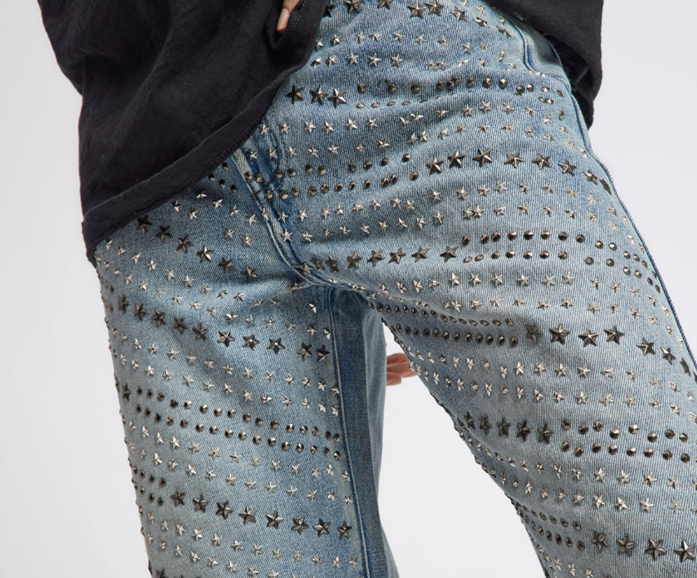 25th Anniversary Limited Edition Jackson Mid Waist Wide Leg Studded Denim Jeans - Salty Dog