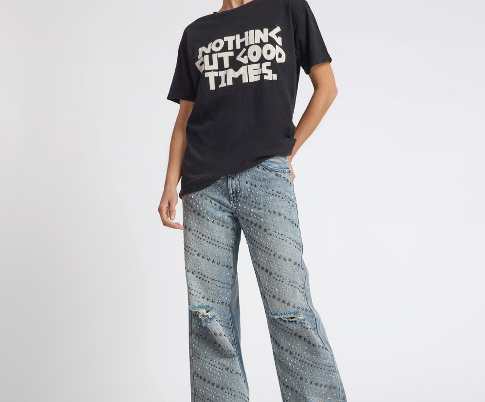 25th Anniversary Limited Edition Jackson Mid Waist Wide Leg Studded Denim Jeans - Salty Dog