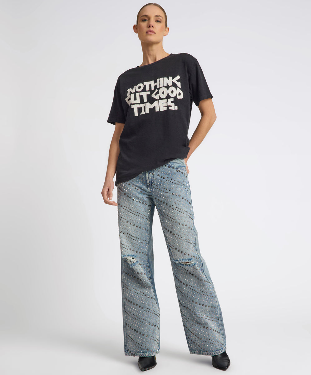 Sydney's Picks 25th Anniversary Limited Edition Jackson Mid Waist Wide Leg Studded Denim Jeans - Salty Dog