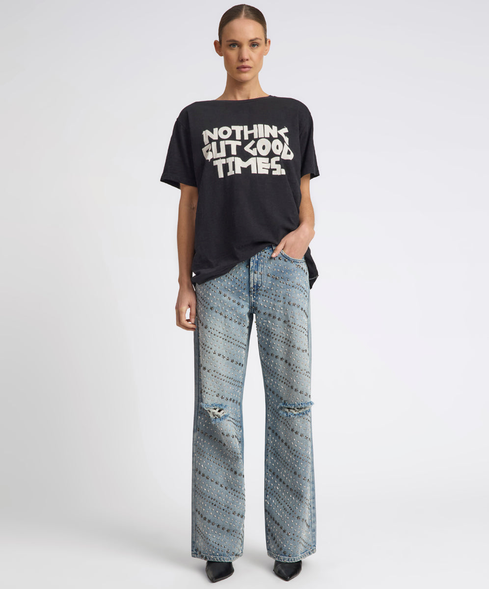 Sydney's Picks 25th Anniversary Limited Edition Jackson Mid Waist Wide Leg Studded Denim Jeans - Salty Dog