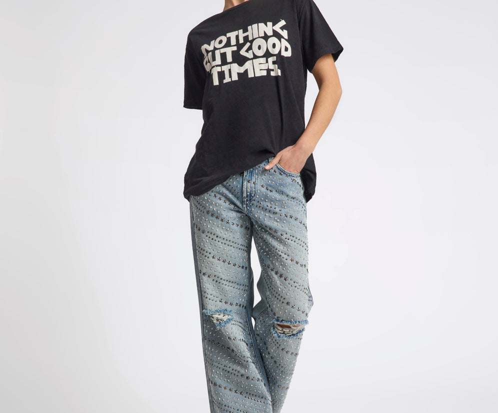 25th Anniversary Limited Edition Jackson Mid Waist Wide Leg Studded Denim Jeans - Salty Dog