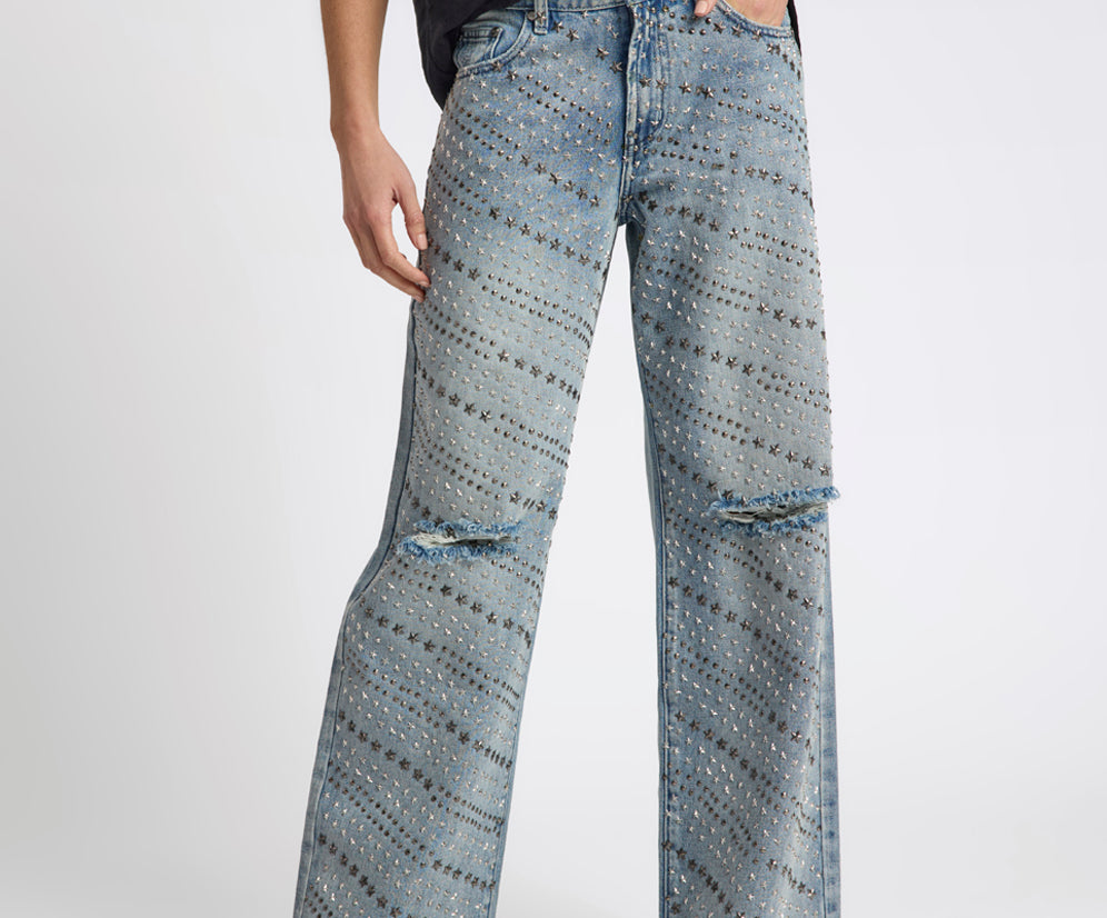 25th Anniversary Limited Edition Jackson Mid Waist Wide Leg Studded Denim Jeans - Salty Dog