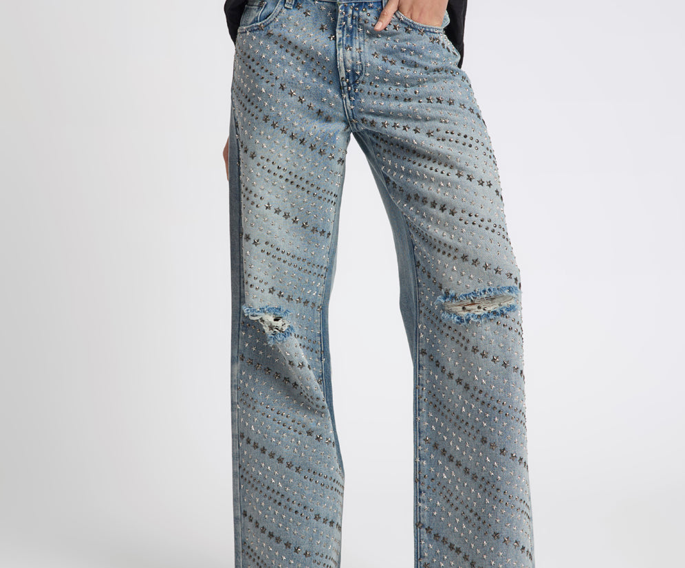 25th Anniversary Limited Edition Jackson Mid Waist Wide Leg Studded Denim Jeans - Salty Dog