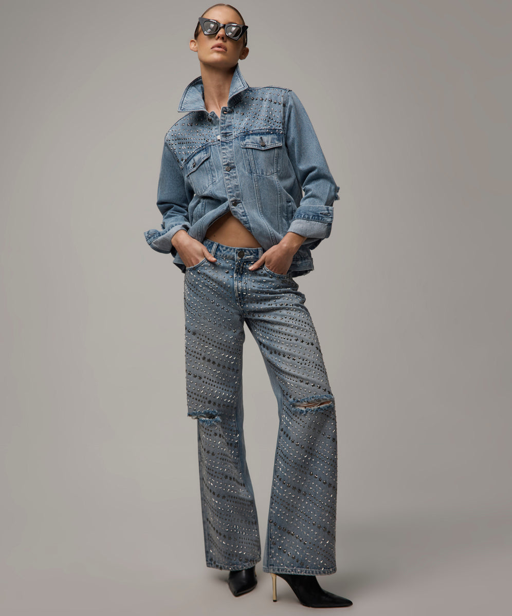 SATUR 韓国 Denim Trucker Jacket 25Th Anniversary Limited Edition Trucker Studded Denim Jacket