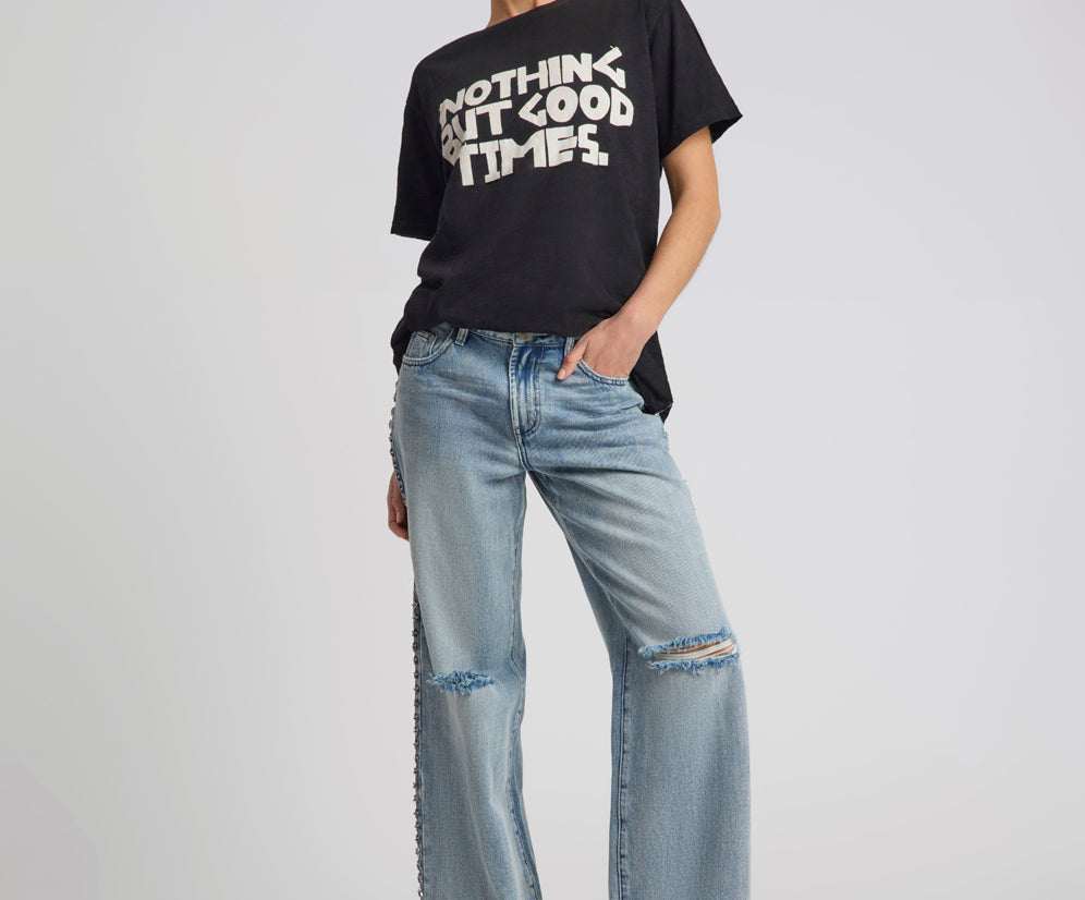 25th Anniversary Jackson Mid Waist Wide Leg Studded Denim Jeans - Salty Dog