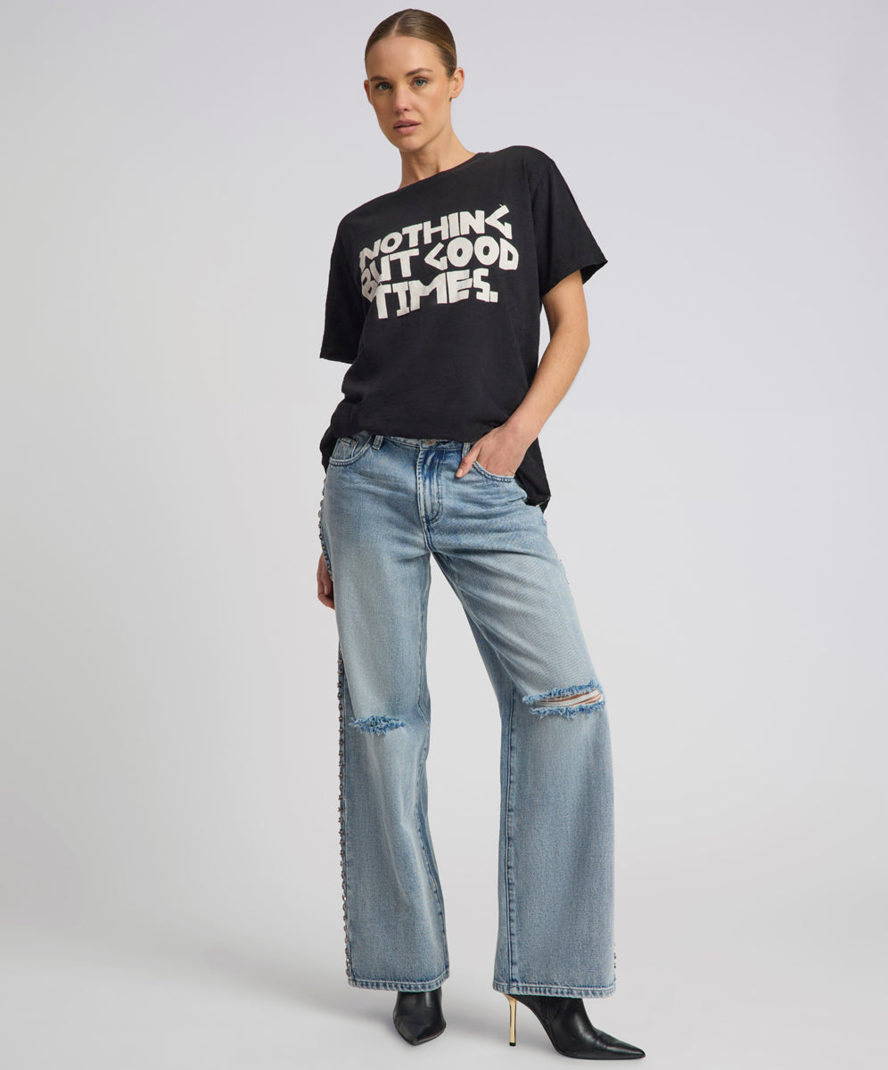 Products 25th Anniversary Jackson Mid Waist Wide Leg Studded Denim Jeans - Salty Dog