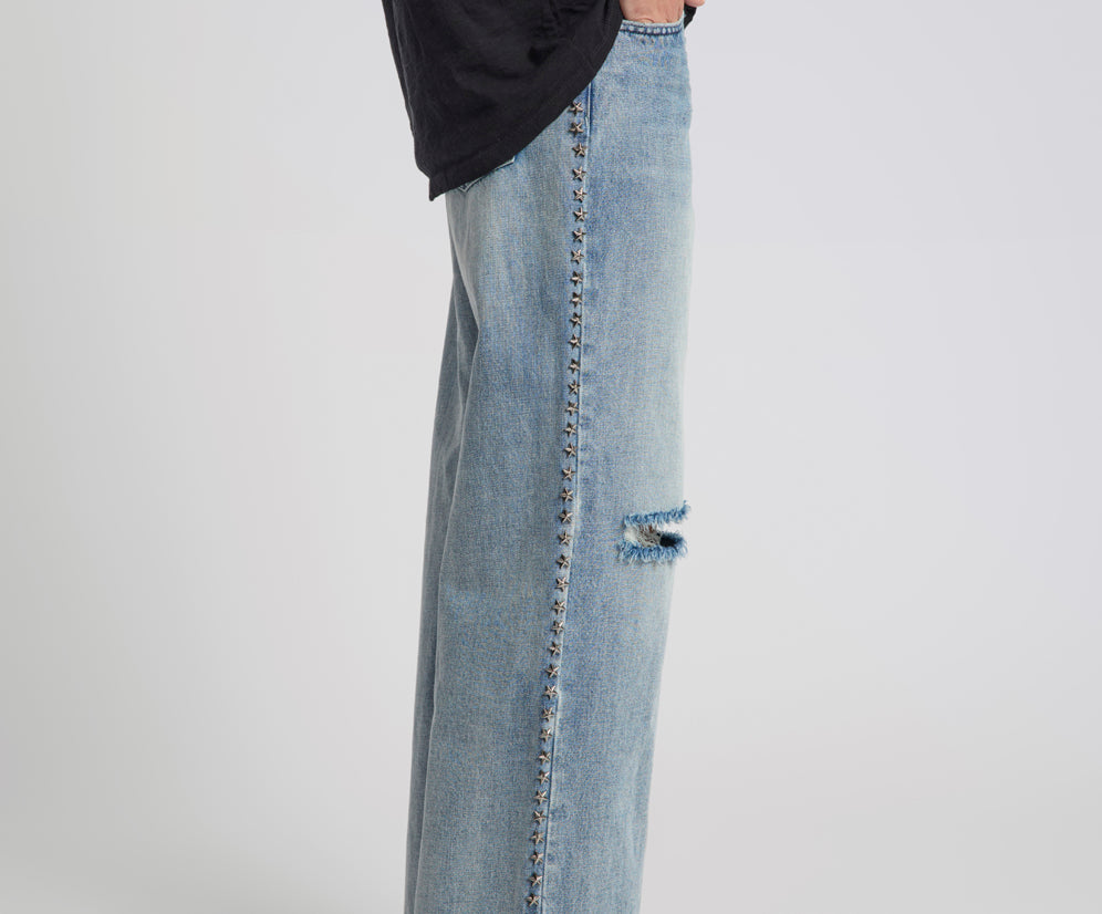 25th Anniversary Jackson Mid Waist Wide Leg Studded Denim Jeans - Salty Dog