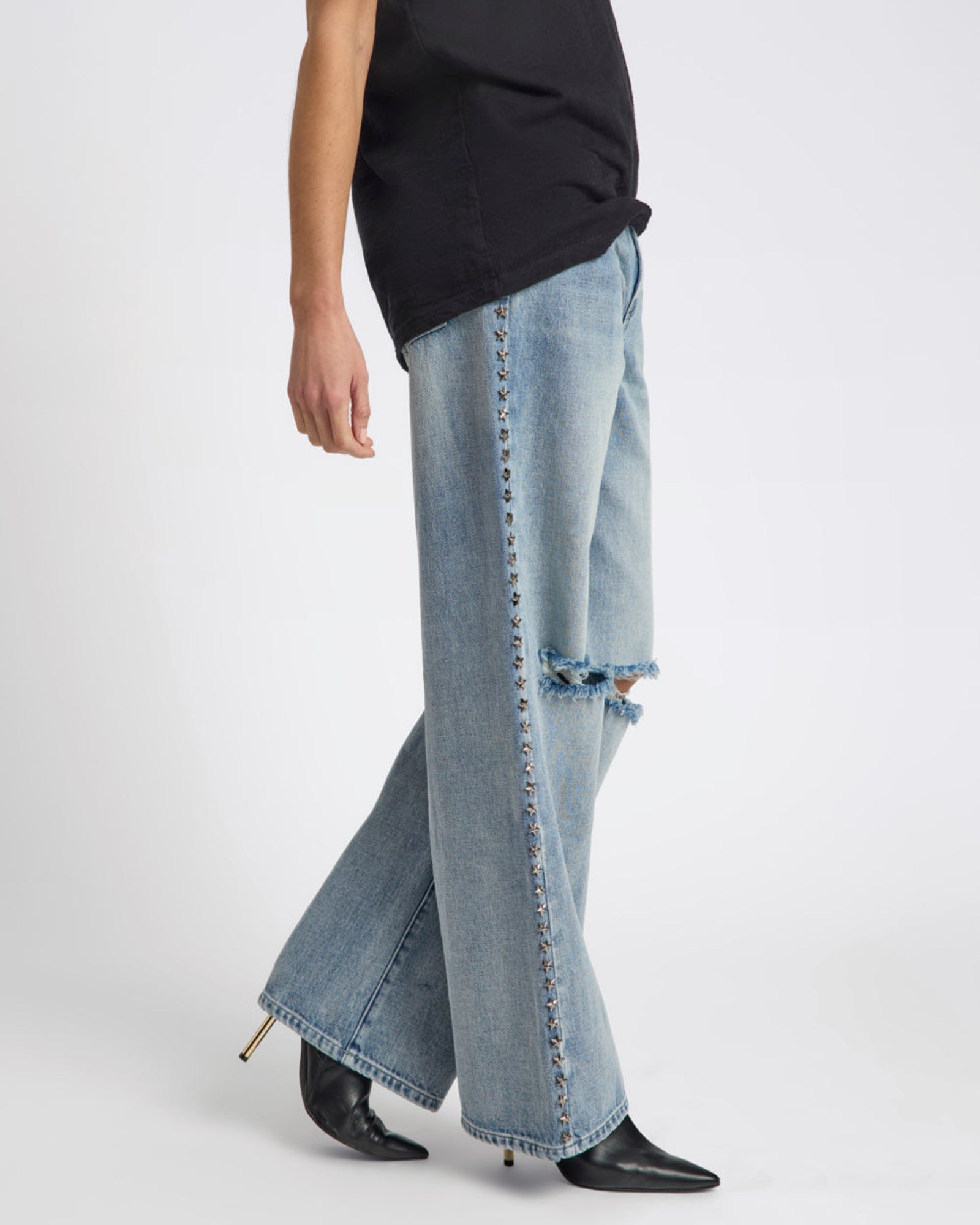 25Th Anniversary Jackson Mid Waist Wide Leg Studded Denim Jeans