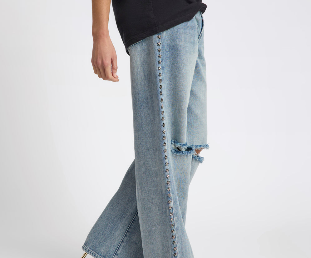25th Anniversary Jackson Mid Waist Wide Leg Studded Denim Jeans - Salty Dog